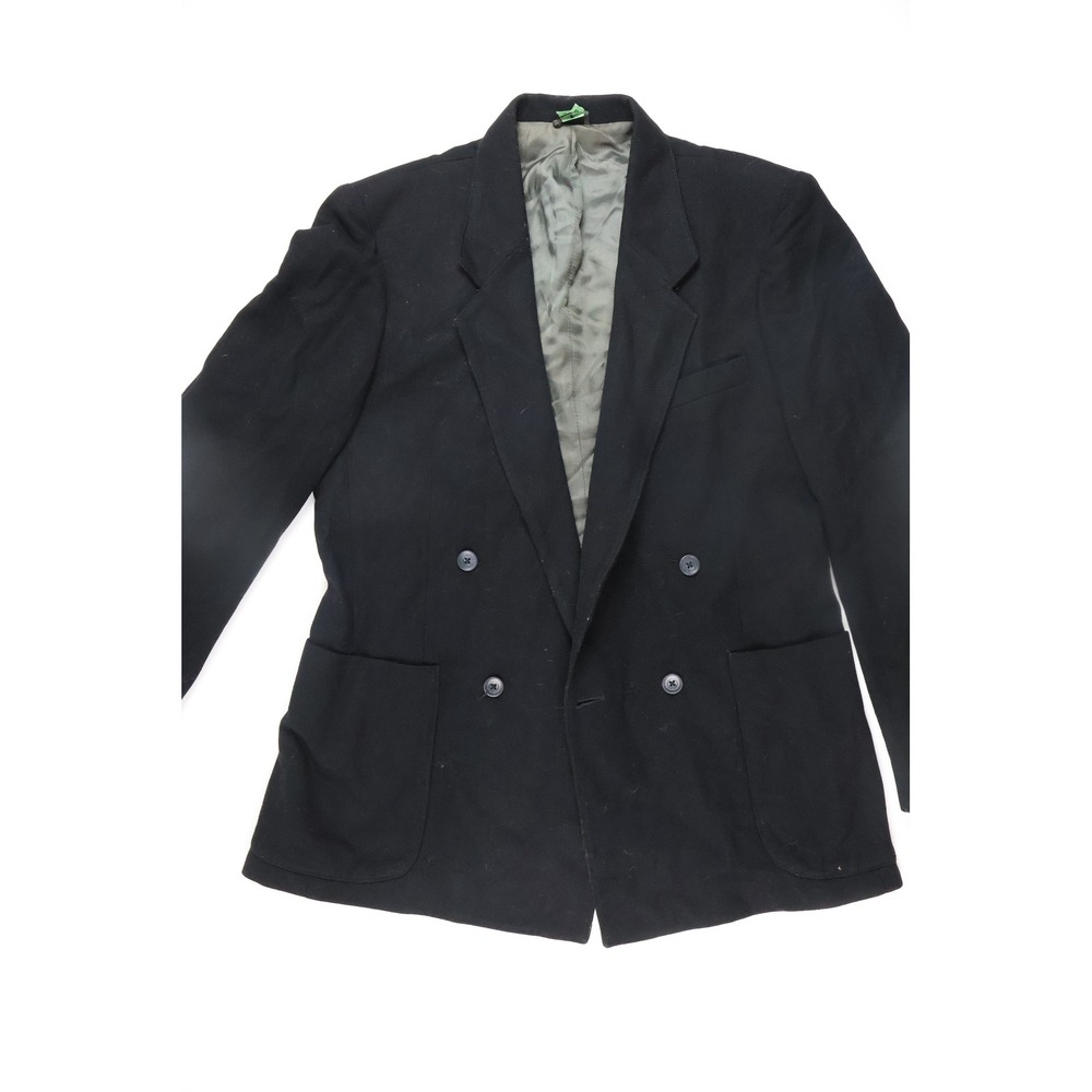 John Henry Mens Blazer Double Breasted Black Solid Pure Wool Excellent